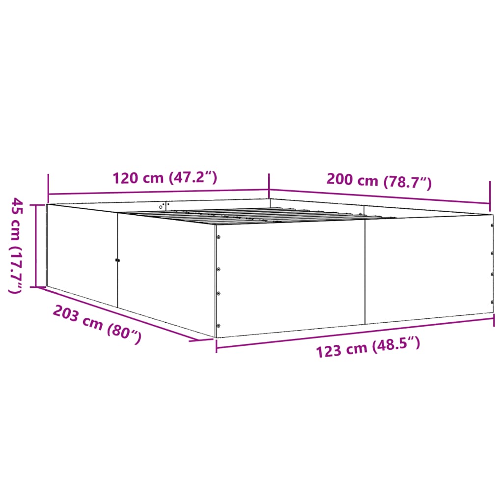 vidaXL Cadru de pat, stejar fumuriu, 120x200 cm, lemn prelucrat