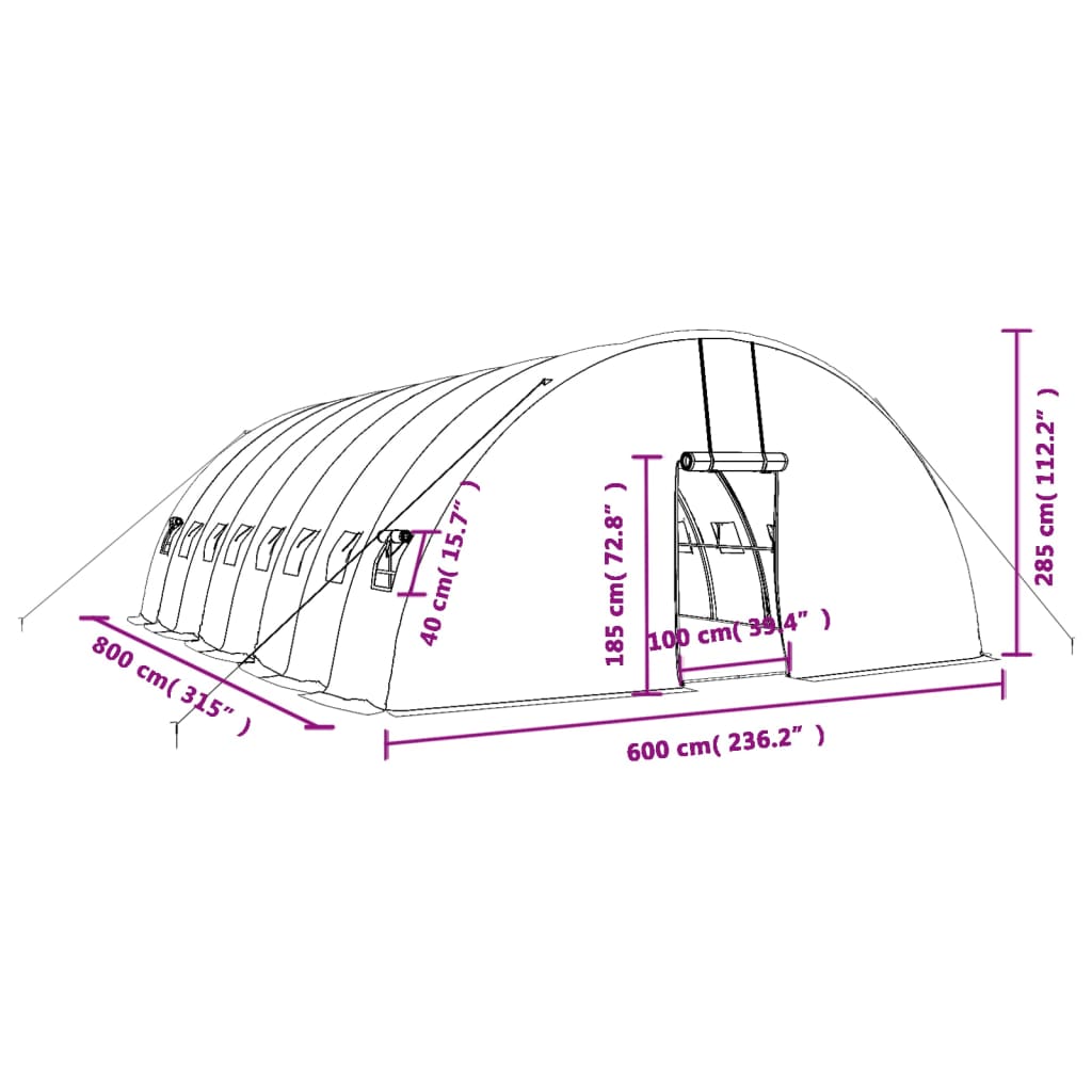 vidaXL Seră cu cadru din oțel, verde, 48 m², 8x6x2,85 m