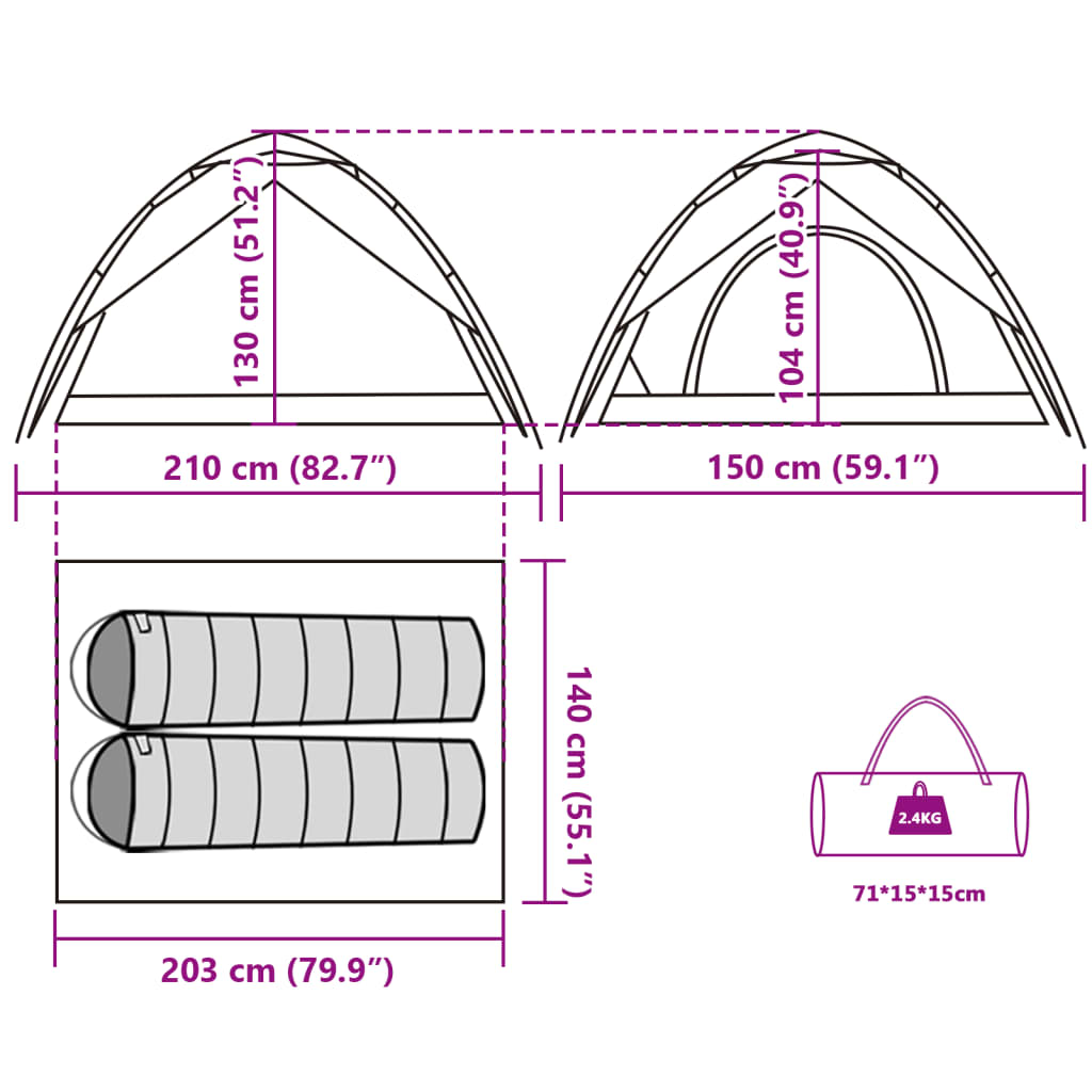 vidaXL Cort de camping cupolă 2 persoane, setare rapidă, albastru