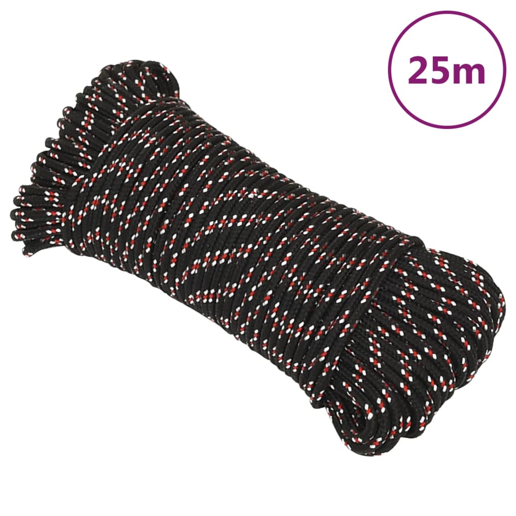 vidaXL Frânghie de barcă, negru, 3 mm, 25 m, polipropilenă