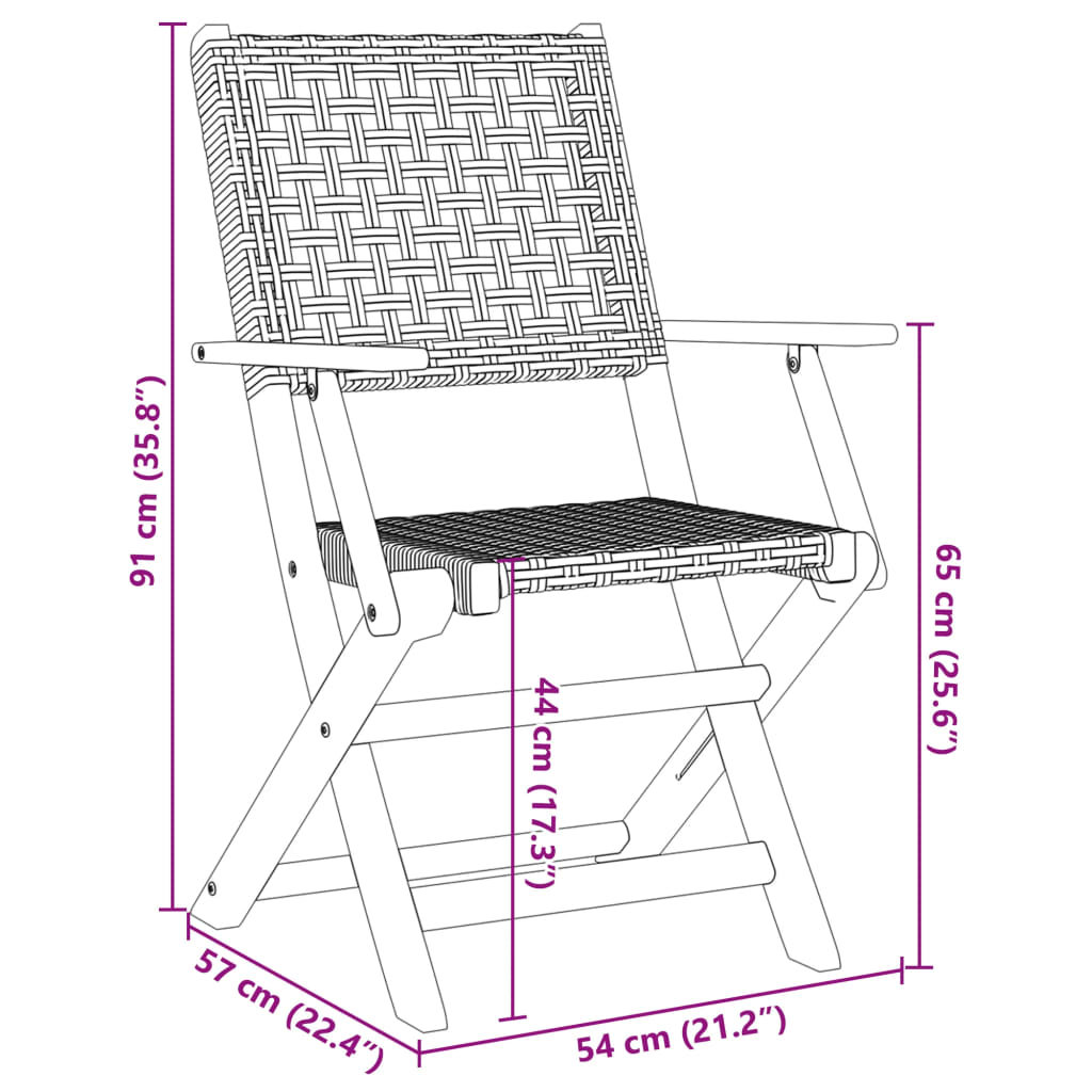 vidaXL Set mobilier bistro, 3 piese, negru, poliratan și lemn masiv