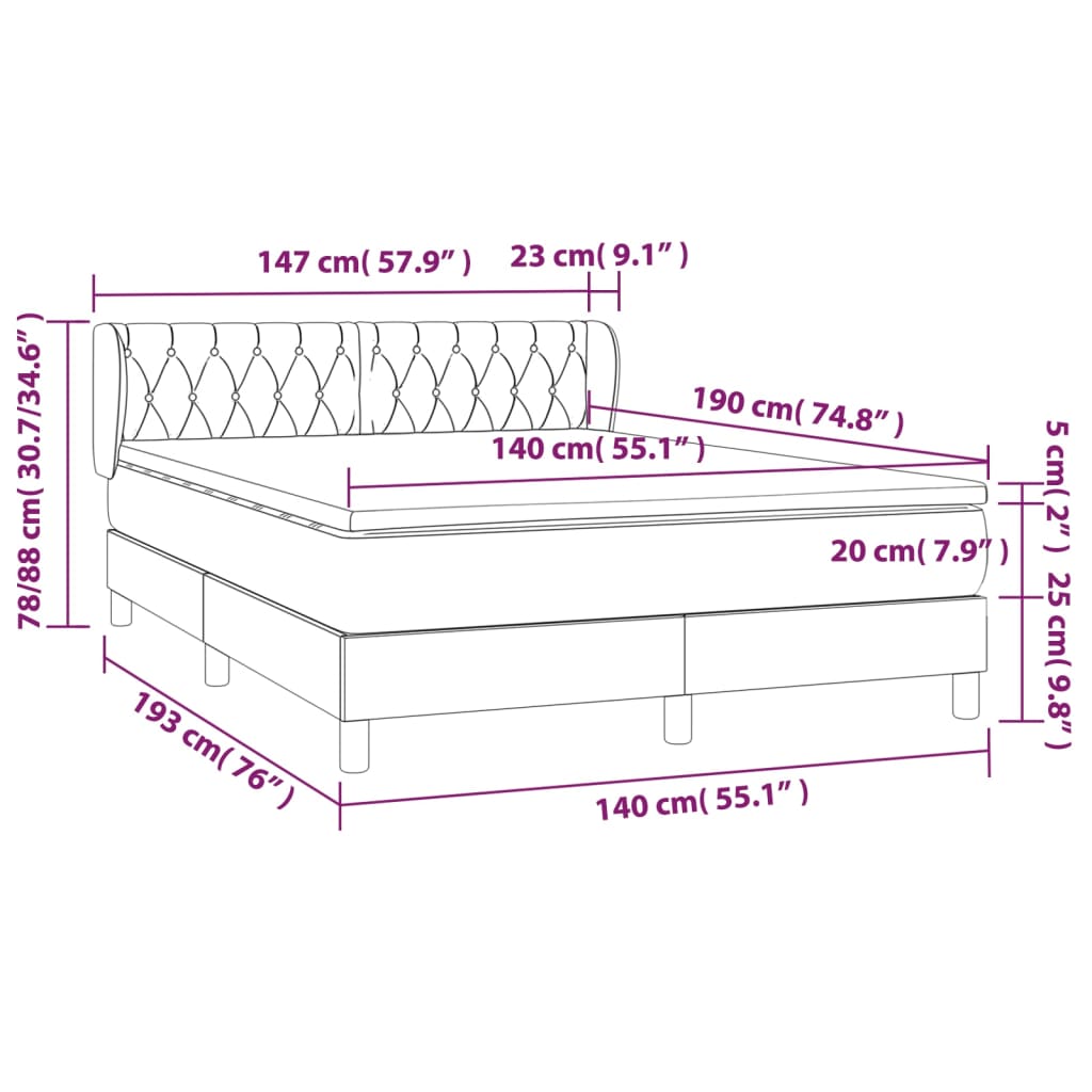 vidaXL Pat box spring cu saltea, maro închis, 140x200 cm, textil