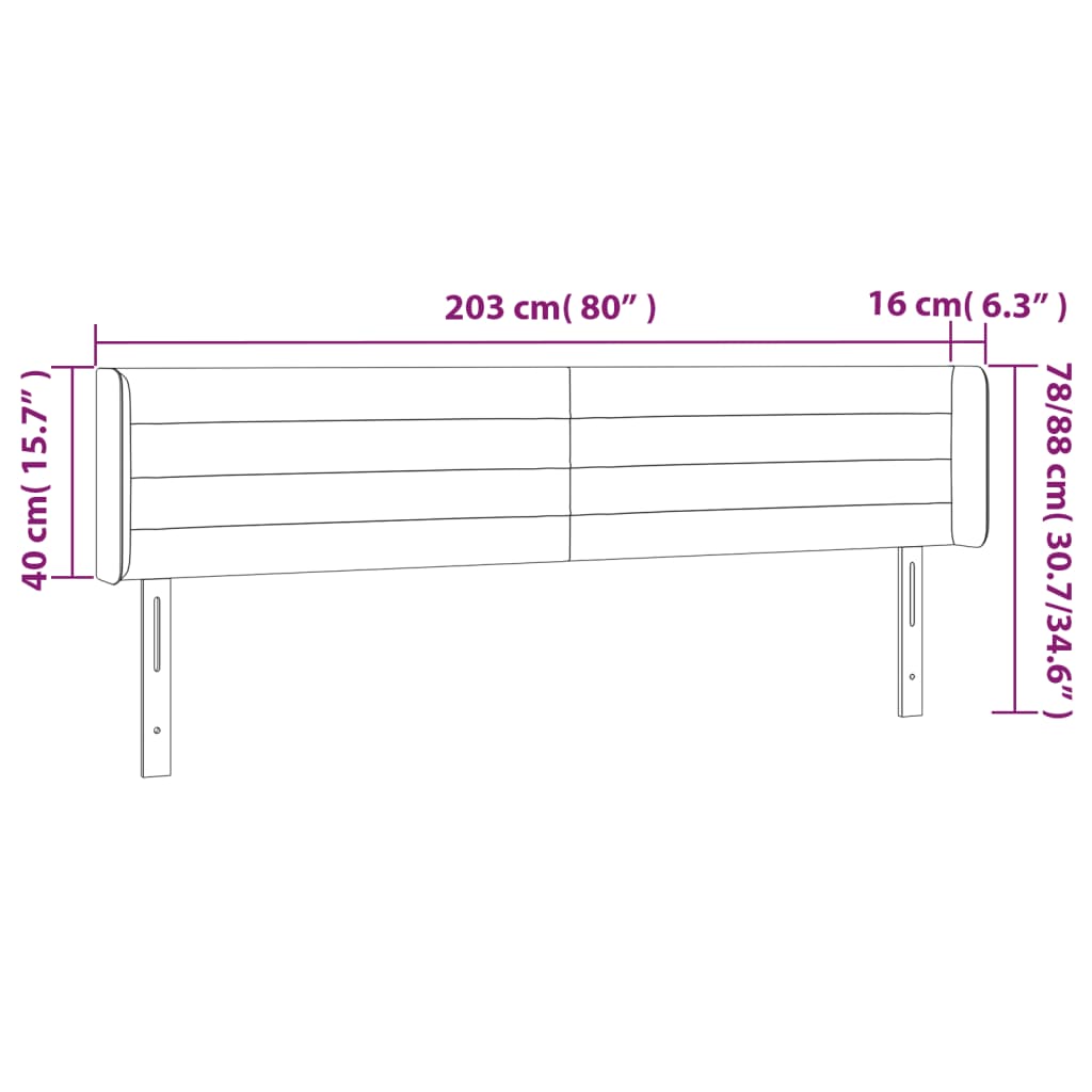 vidaXL Tăblie de pat cu LED, gri deschis, 203x16x78/88 cm, catifea