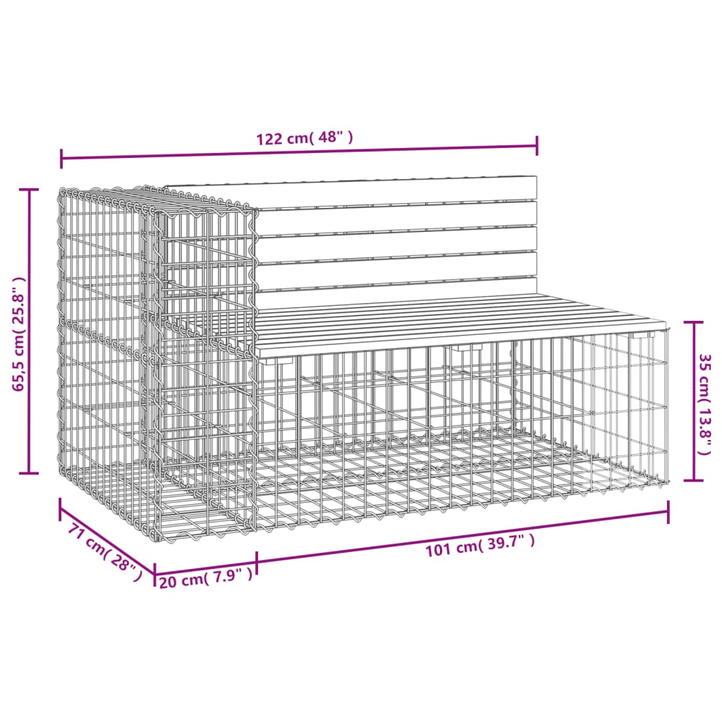 vidaXL Bancă de grădină design gabion 122x71x65,5cm lemn masiv Douglas