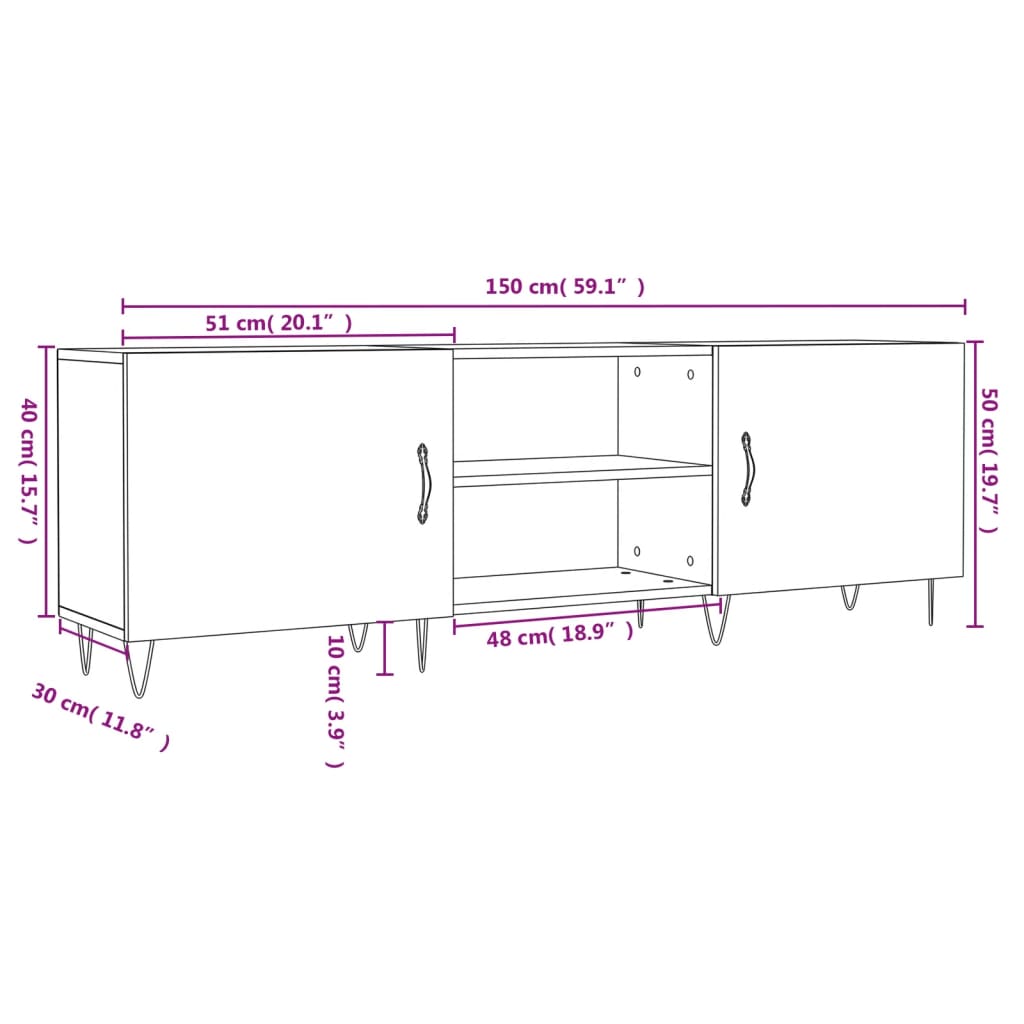 vidaXL Comodă TV, gri beton, 150x30x50 cm, lemn compozit