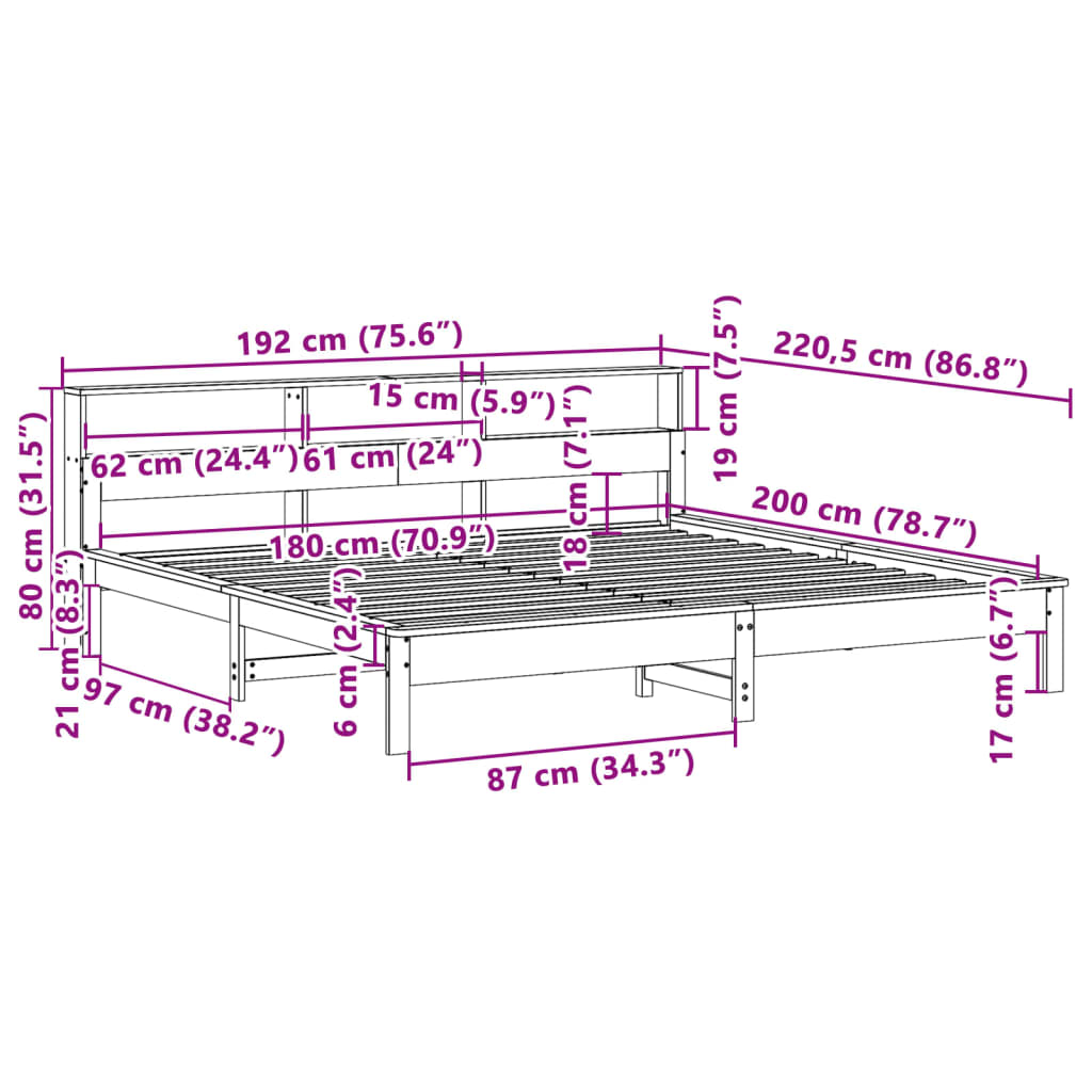 vidaXL Cadru de pat fără saltea, alb, 180x200 cm, lemn masiv pin