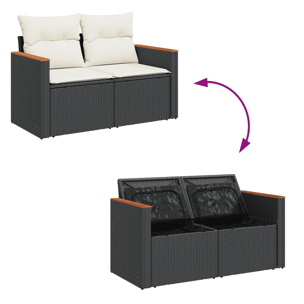 vidaXL Set mobilier de grădină cu perne, 9 piese, negru, poliratan