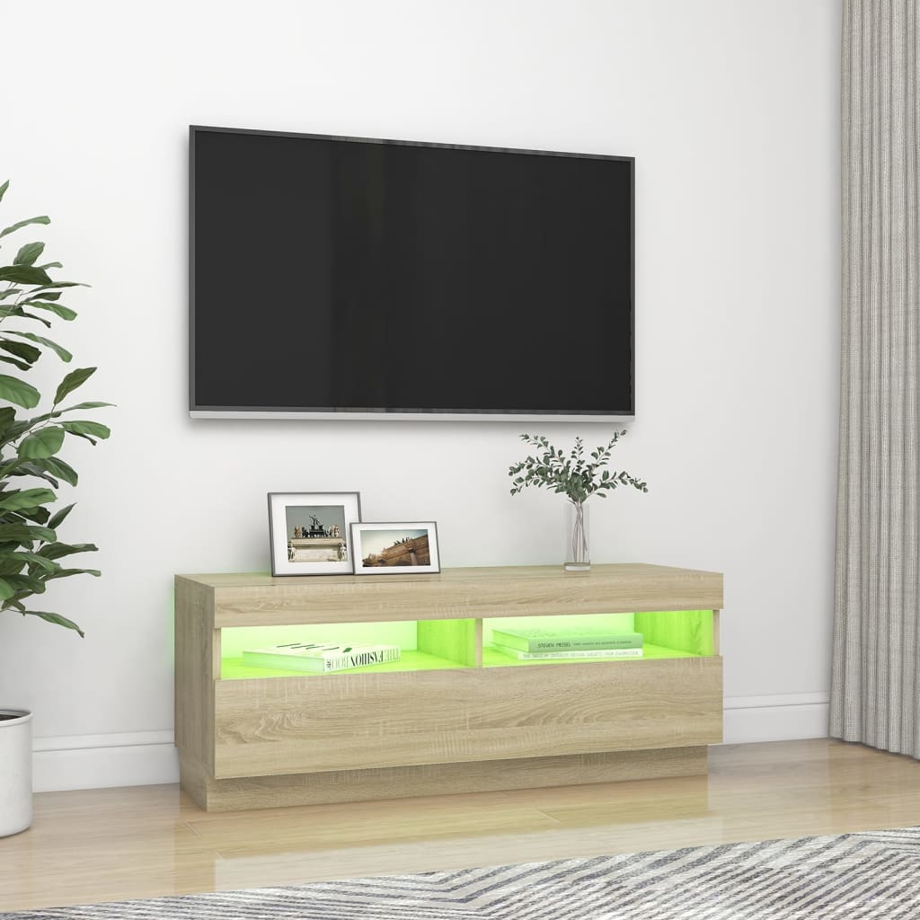 vidaXL Comodă TV cu lumini LED, stejar sonoma, 100x35x40 cm
