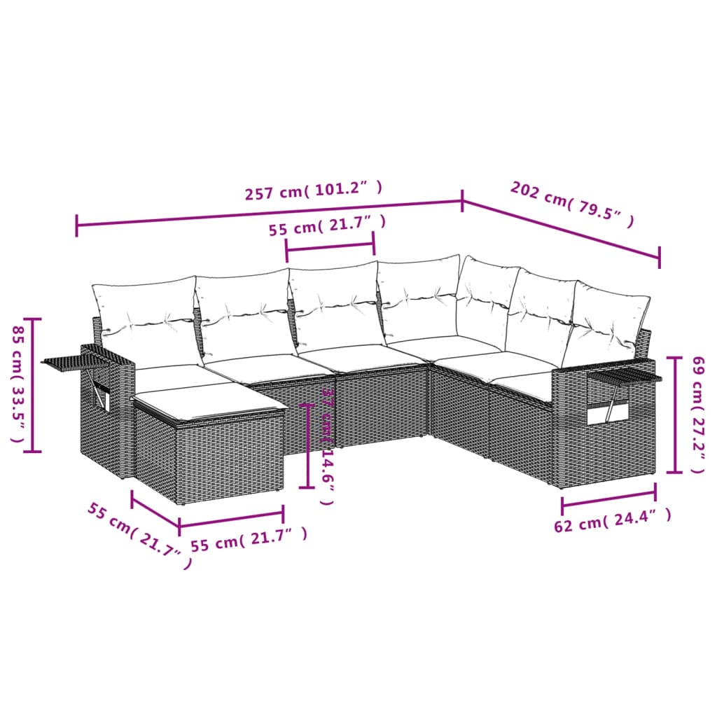 vidaXL Set canapele de grădină, 7 piese, cu perne, gri, poliratan