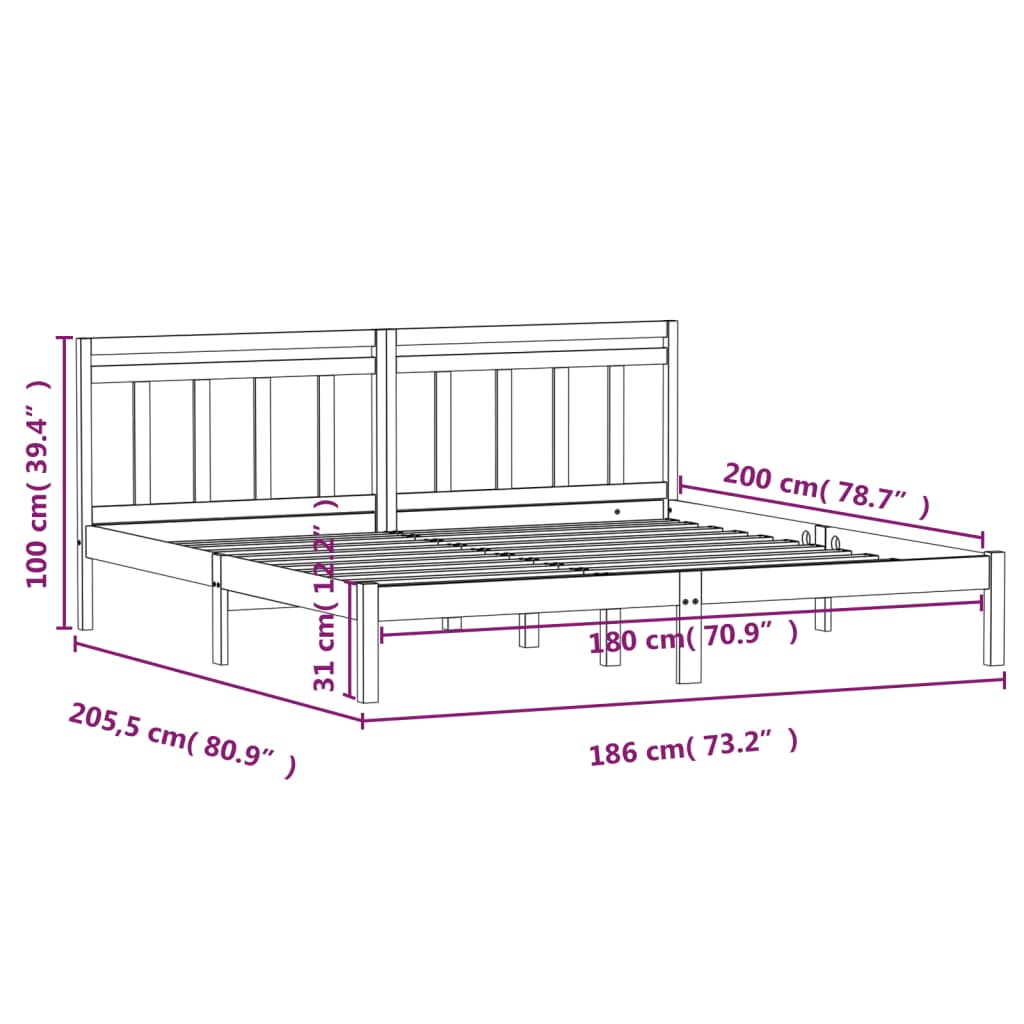 vidaXL Cadru de pat Super King, negru, 180x200 cm, lemn masiv