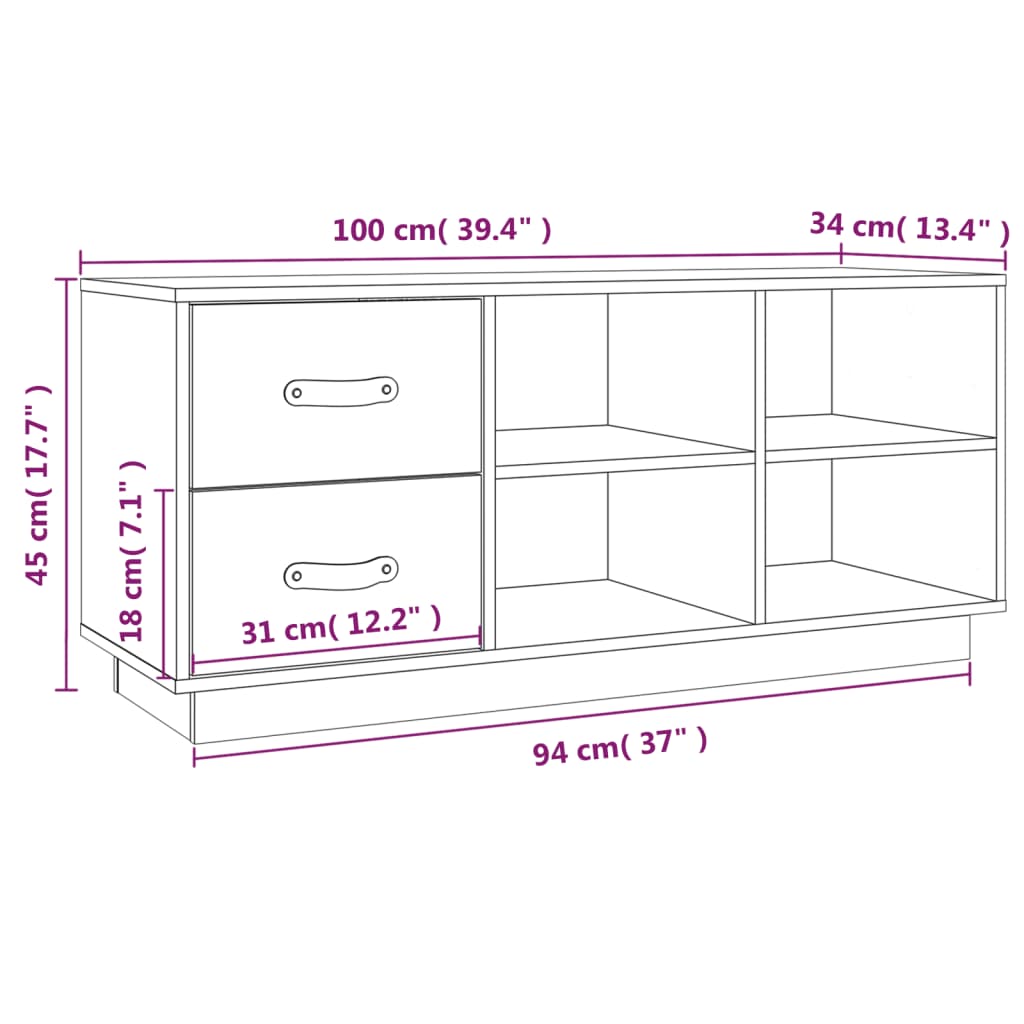 vidaXL Bancă pentru pantofi, alb, 100x34x45 cm, lemn masiv pin