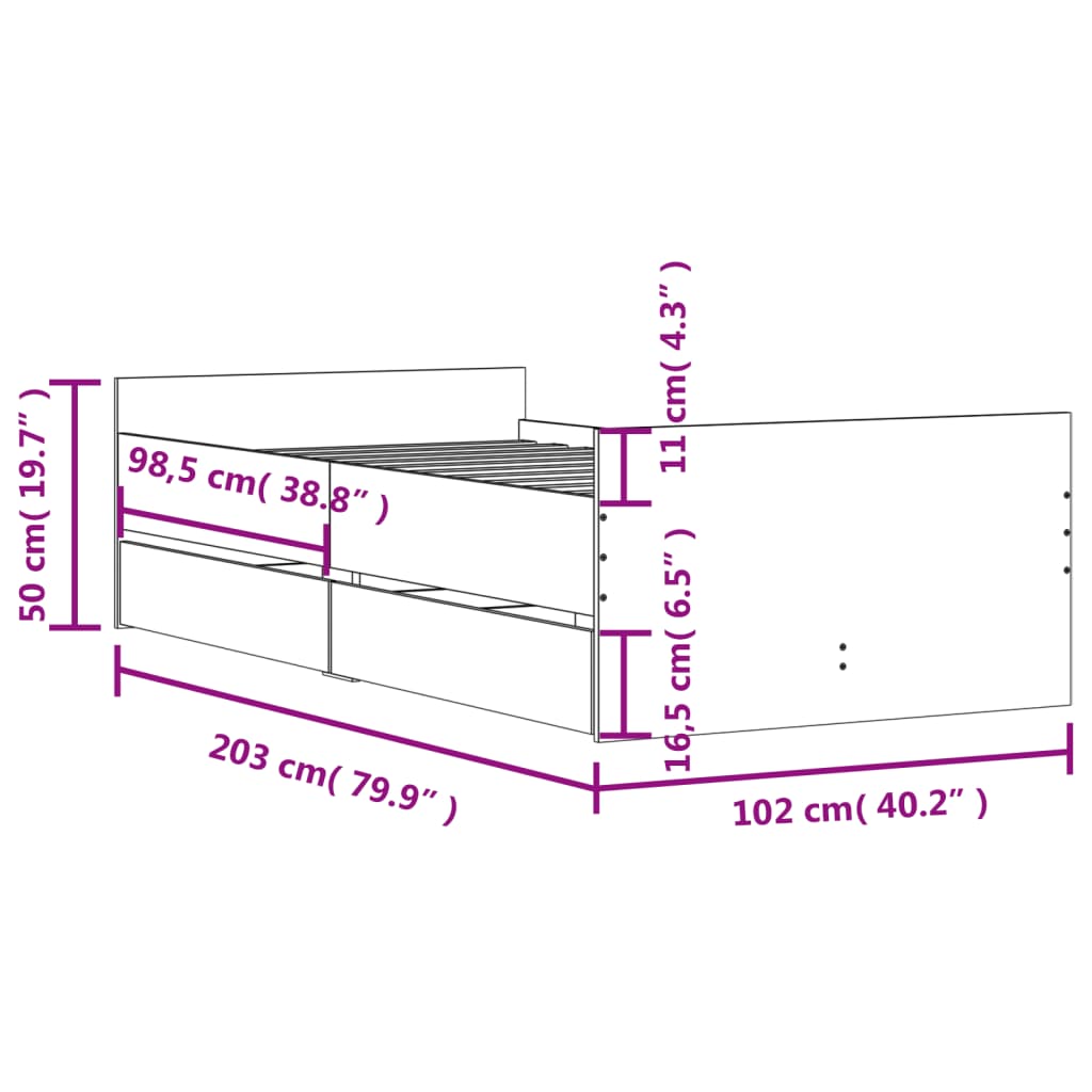 vidaXL Cadru de pat cu sertare, stejar sonoma, 100x200 cm