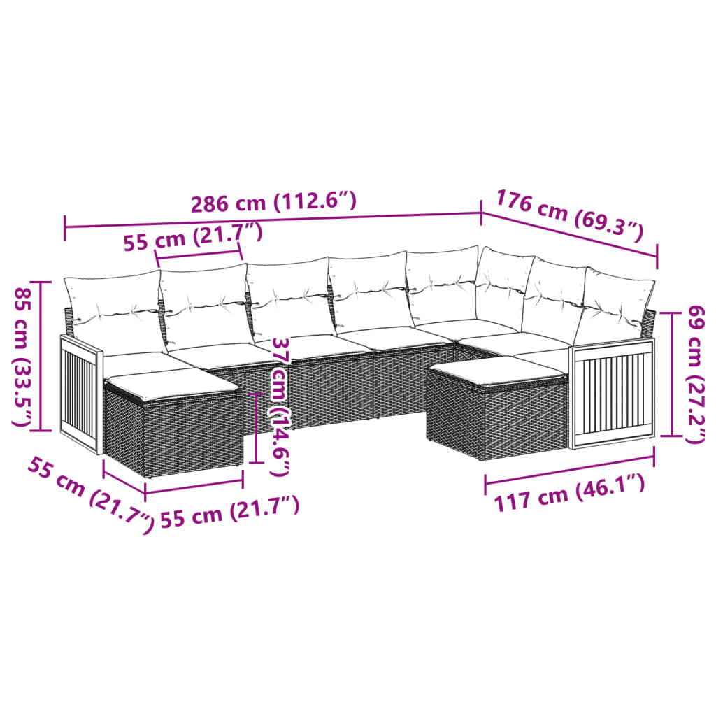 vidaXL Set mobilier de grădină cu perne, 9 piese, negru, poliratan