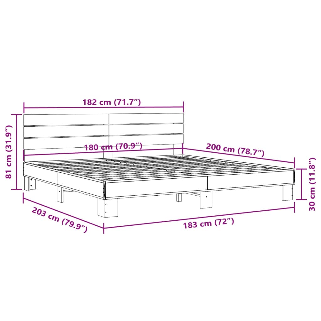 vidaXL Cadru de pat, stejar fumuriu 180x200 cm lemn prelucrat și metal