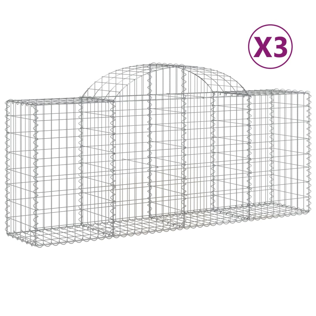 vidaXL Coșuri gabion arcuite 3 buc, 200x50x80/100 cm, fier galvanizat