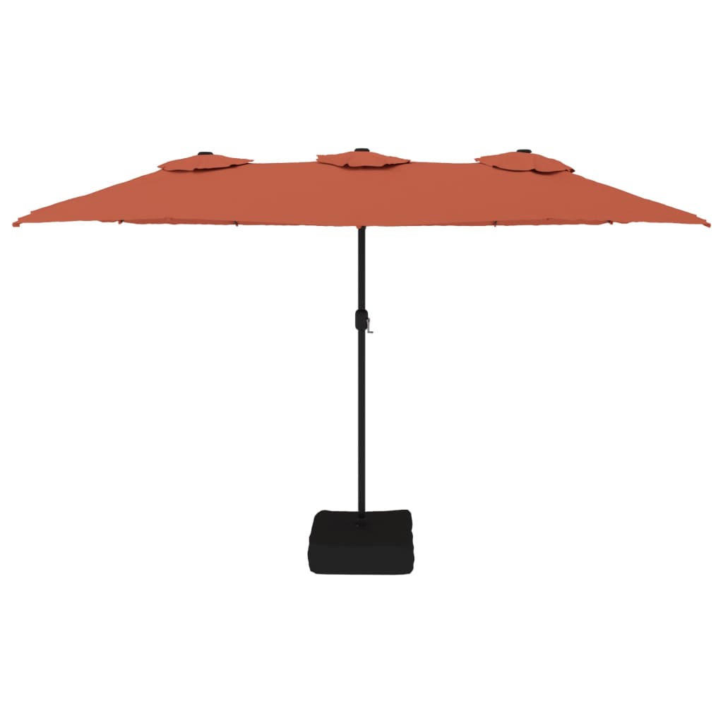 vidaXL Umbrelă de grădină cu două capete/LED, cărămiziu, 449x245 cm