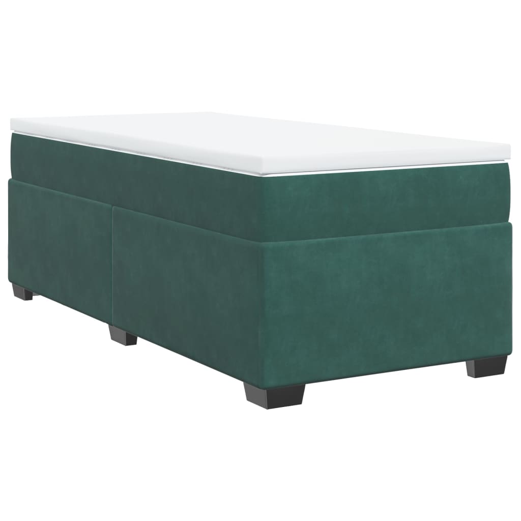 vidaXL Pat box spring cu saltea, verde închis, 90x190 cm, catifea