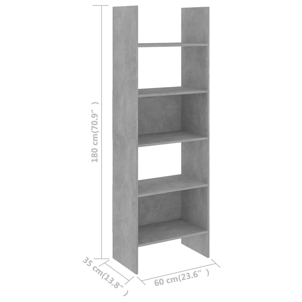 vidaXL Bibliotecă, gri beton, 60x35x180 cm, lemn prelucrat