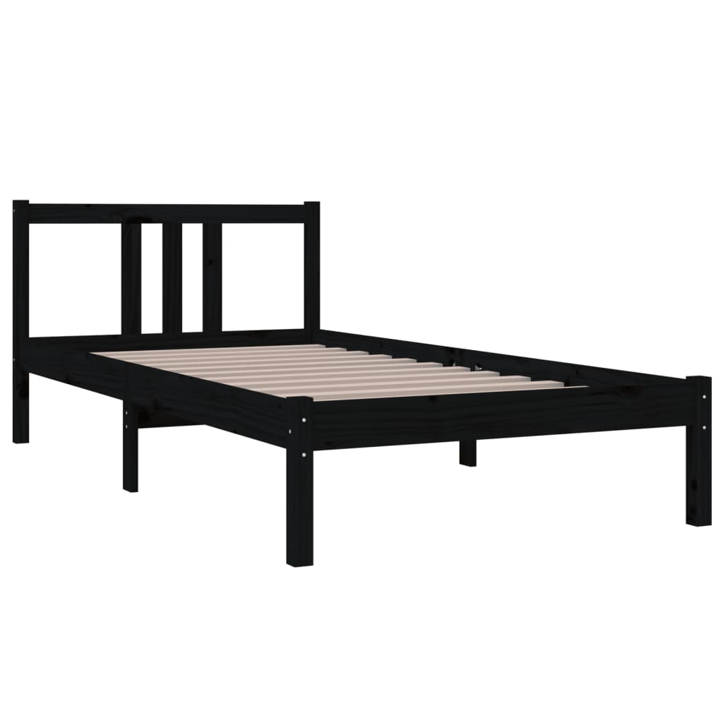 vidaXL Cadru de pat single, negru, 90x190 cm, lemn masiv