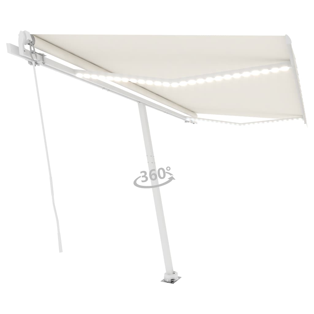 vidaXL Copertină retractabilă manual cu LED, crem, 400x350 cm