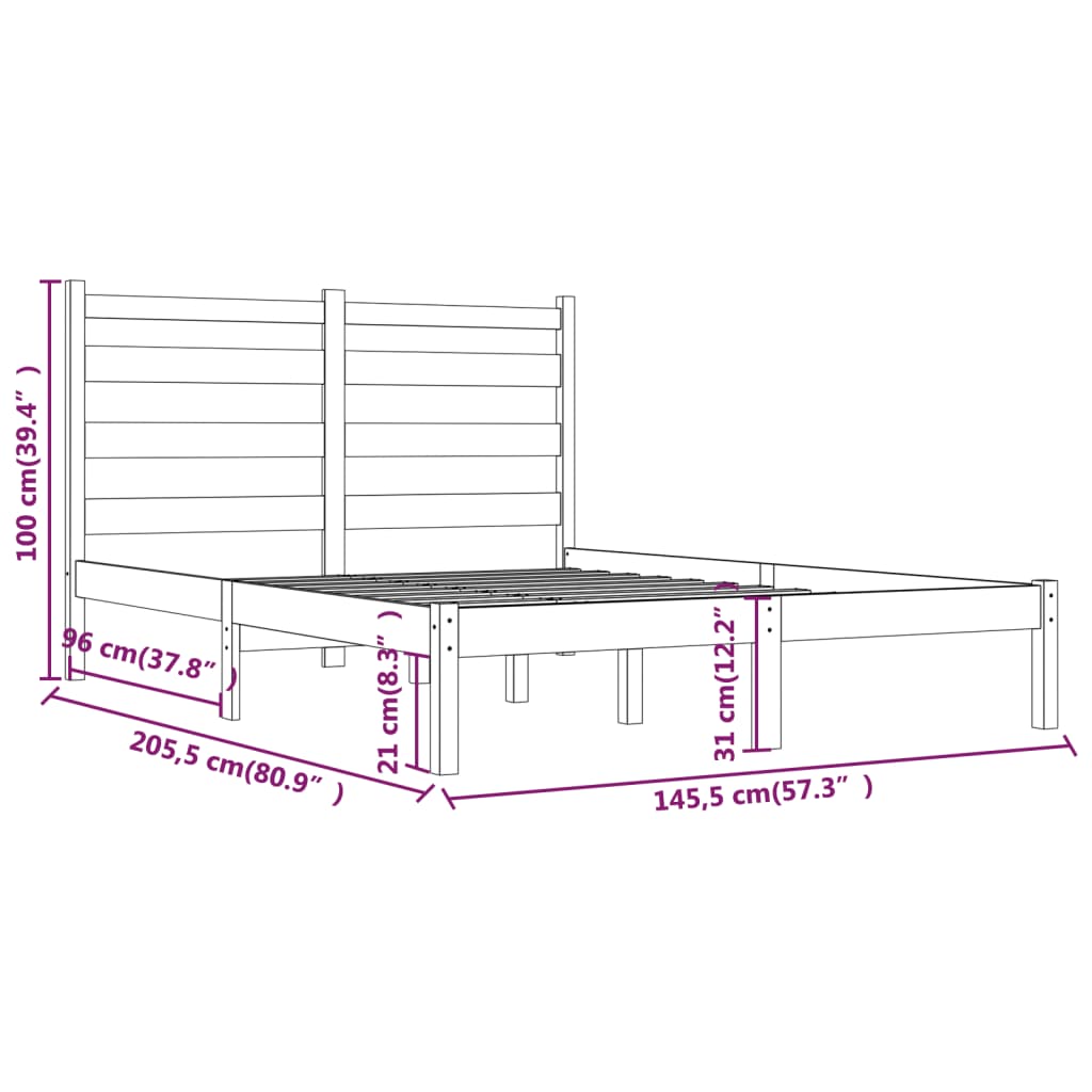 vidaXL Cadru de pat, negru, 140x190 cm, lemn masiv de pin