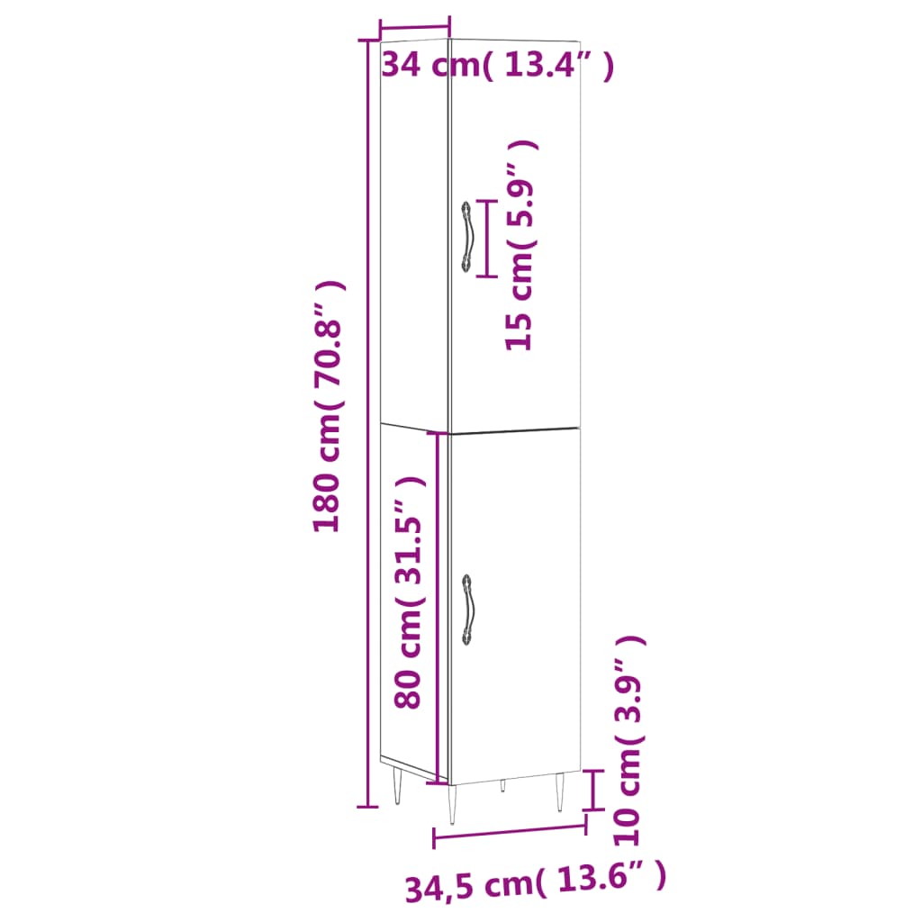 vidaXL Dulap înalt, gri sonoma, 34,5x34x180 cm, lemn prelucrat