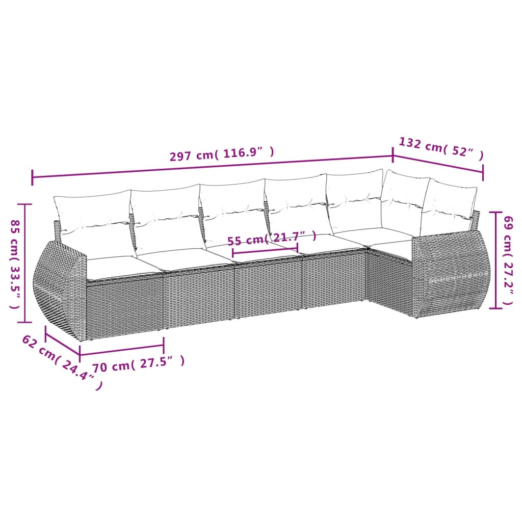 vidaXL Set mobilier de grădină cu perne, 6 piese, negru, poliratan