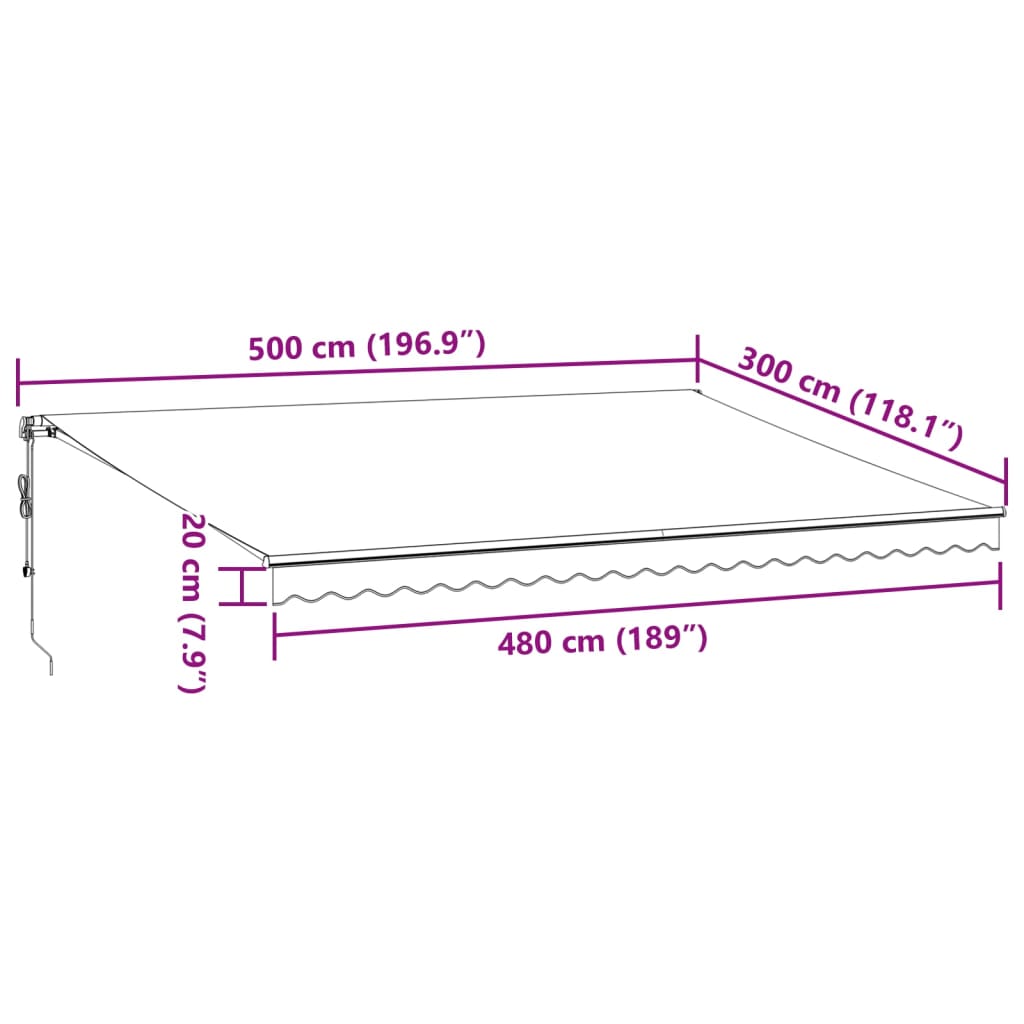 vidaXL Copertină retractabilă automat cu LED, antracit/alb, 500x300 cm