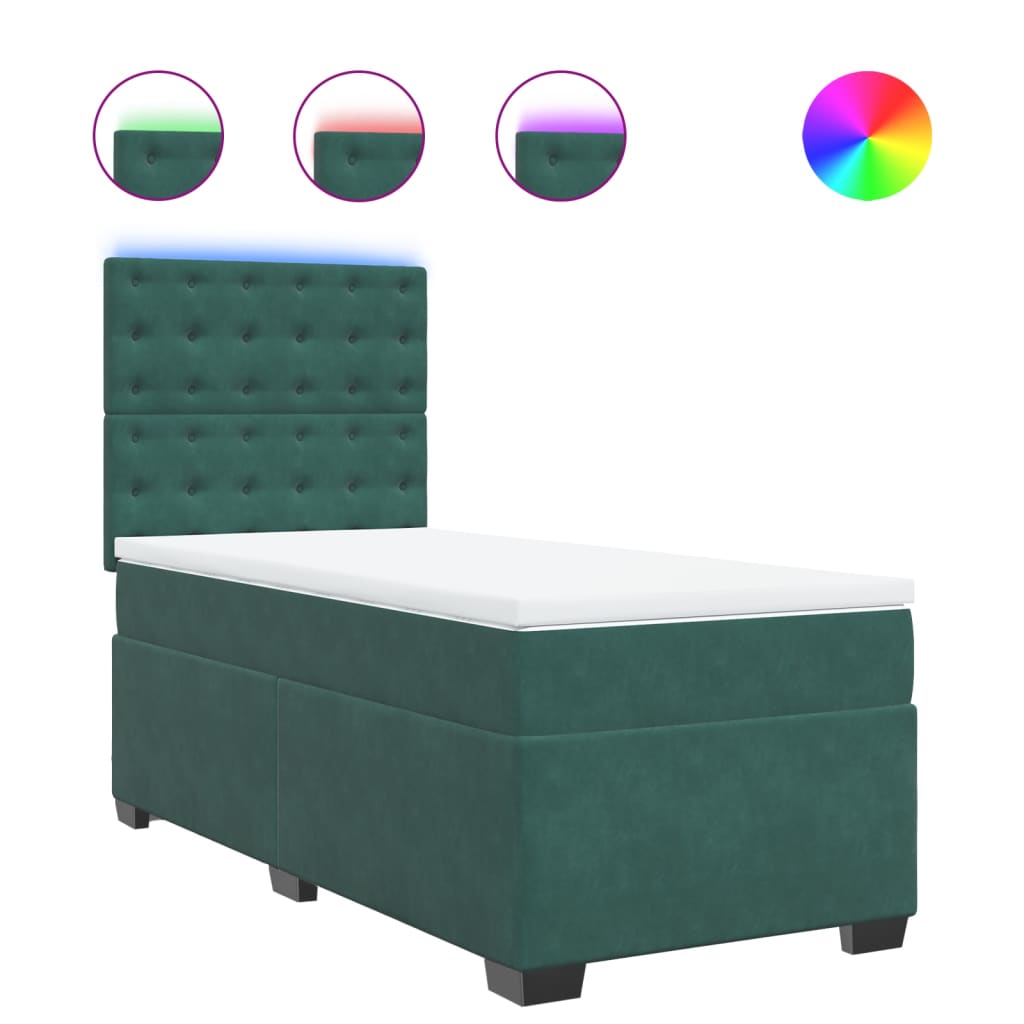 vidaXL Pat box spring cu saltea, verde închis, 90x190 cm, catifea