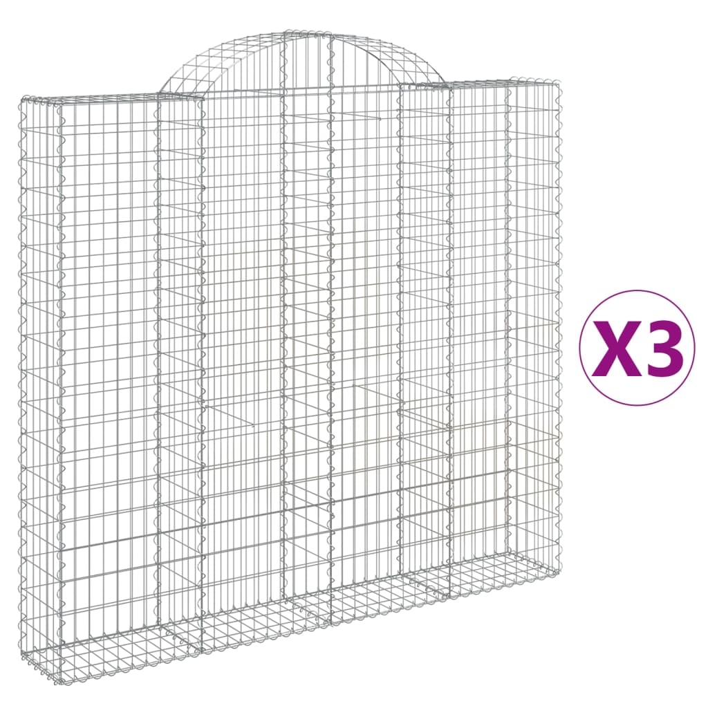 vidaXL Coșuri gabion arcuite 3 buc, 200x30x180/200cm, fier galvanizat