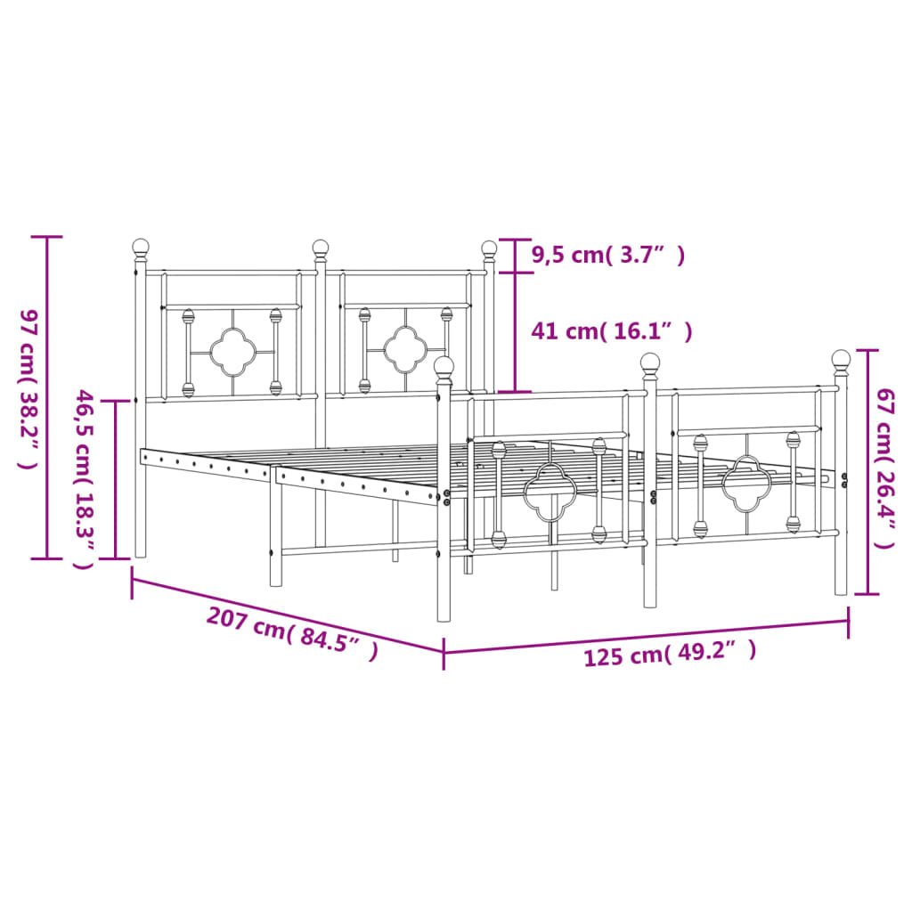 vidaXL Cadru pat metalic cu tăblie de cap/picioare, negru, 120x200 cm