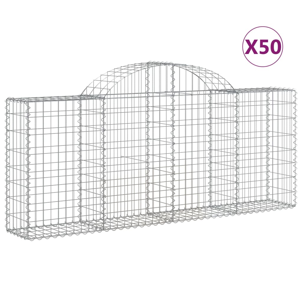 vidaXL Coșuri gabion arcuite 50 buc, 200x30x80/100 cm, fier galvanizat