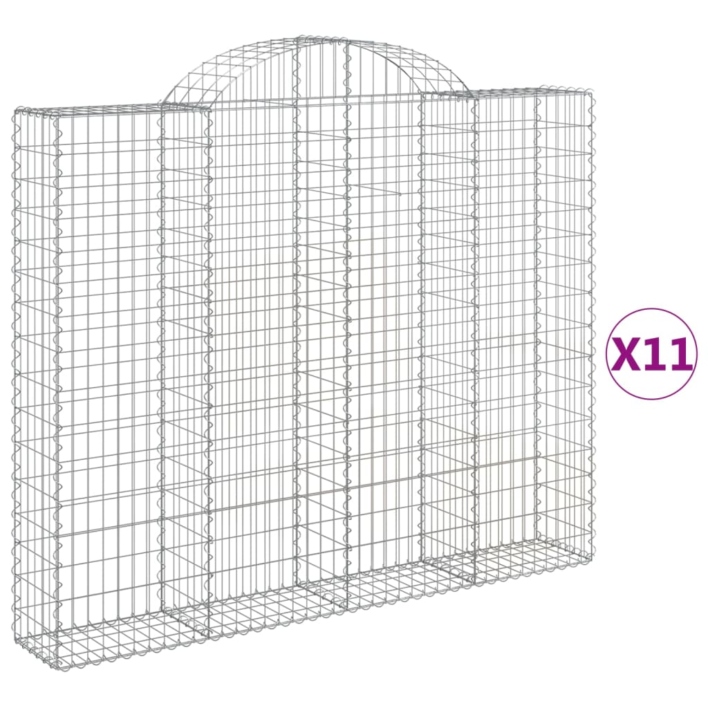 vidaXL Coș gabion arcuit, 11 buc, 200x30x160/180 cm, fier galvanizat