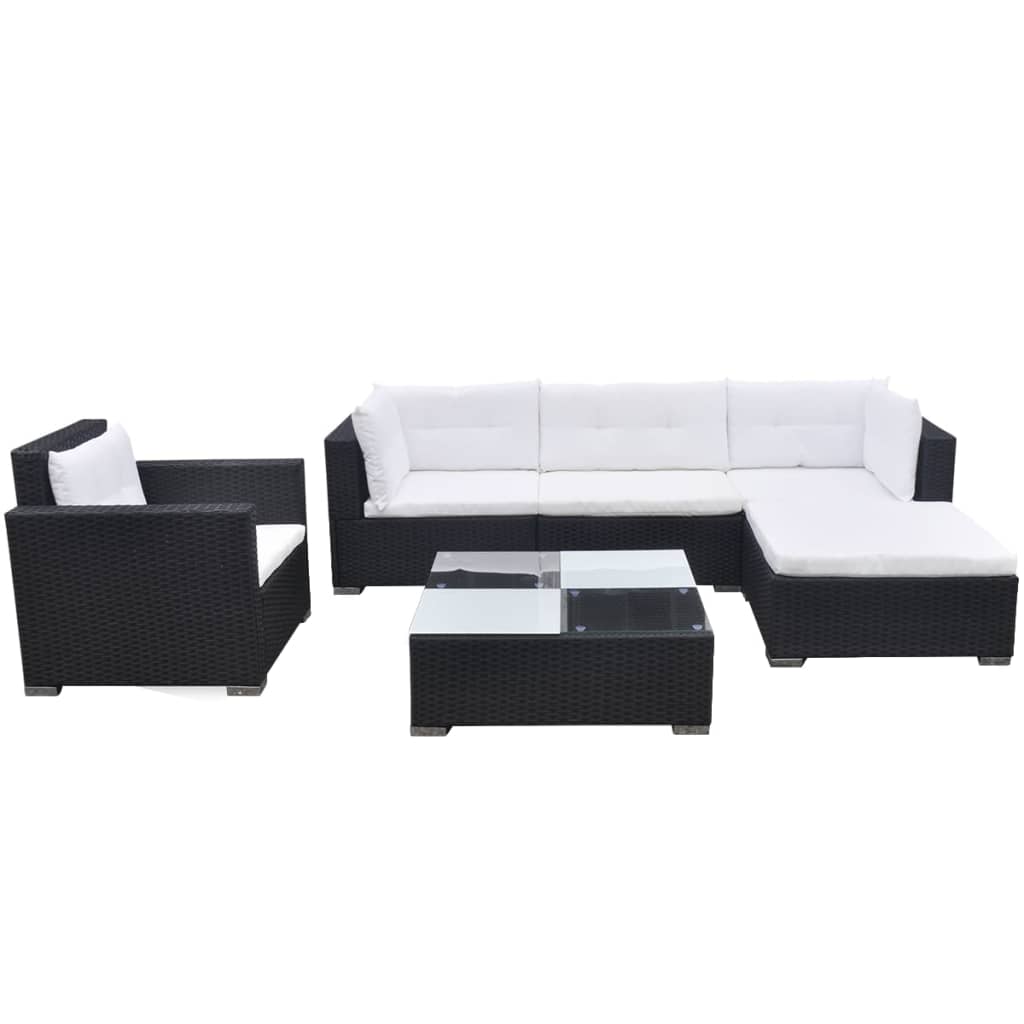 vidaXL Set mobilier de grădină cu perne, 6 piese, negru, poliratan