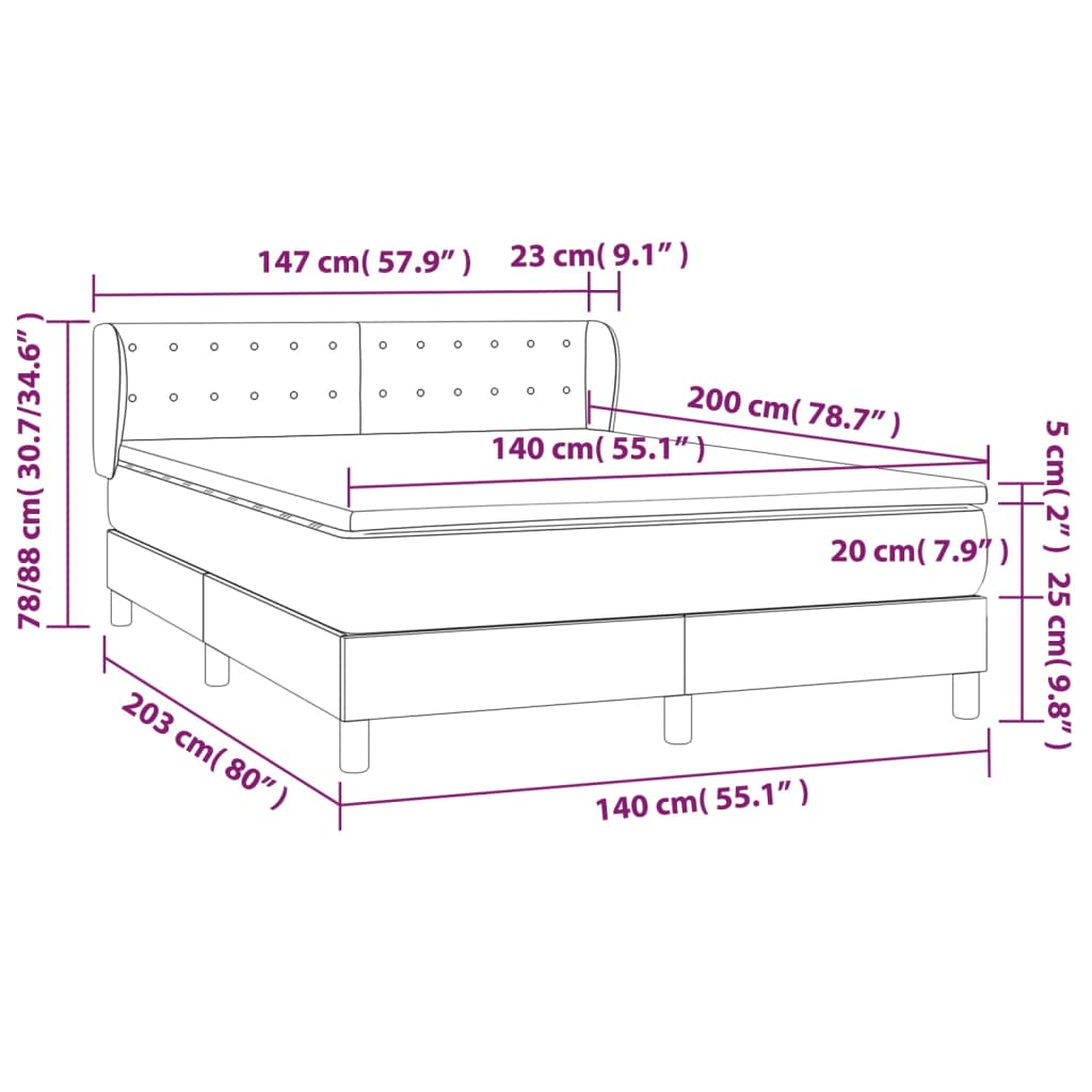 vidaXL Pat box spring cu saltea, negru, 140x200 cm, piele ecologică