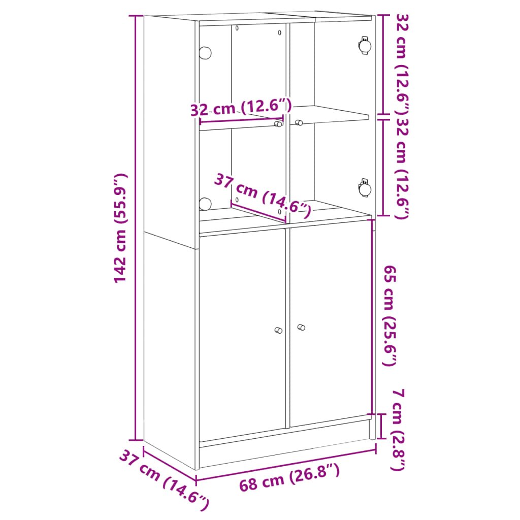 vidaXL Dulapuri înalte cu uși, alb, 68x37x142 cm, lemn prelucrat