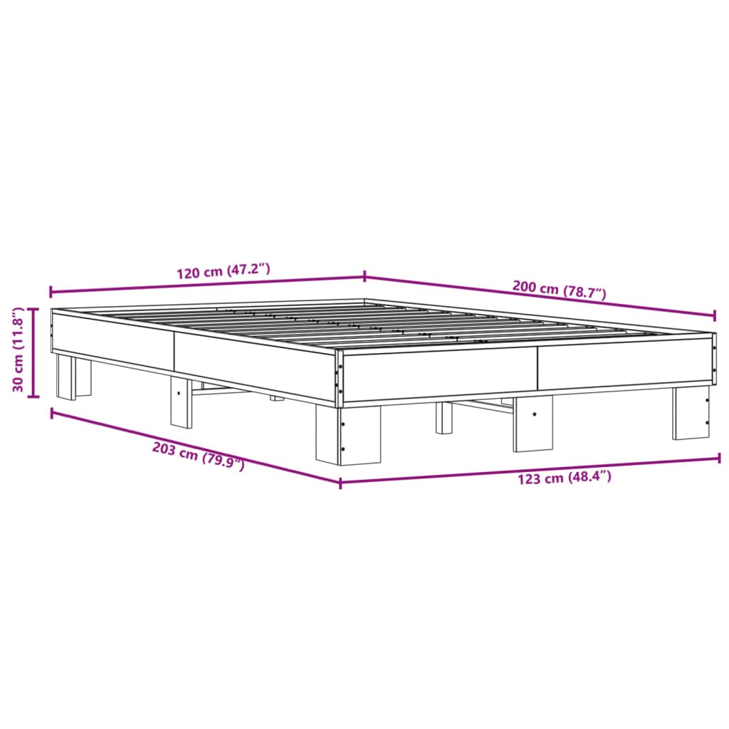 vidaXL Cadru de pat, stejar fumuriu 120x200 cm lemn prelucrat și metal