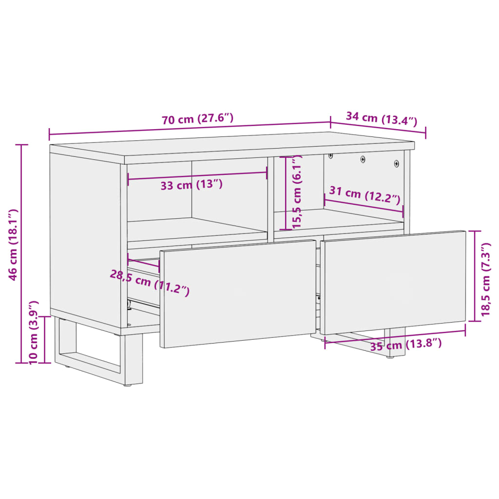 vidaXL Dulap TV, 70x34x46 cm, lemn masiv de acacia