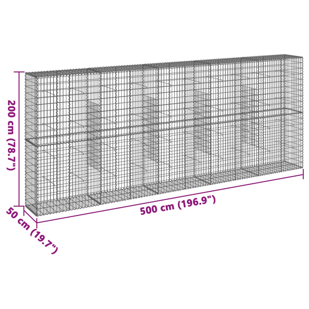 vidaXL Coș gabion cu capac, 500x50x200 cm, fier galvanizat