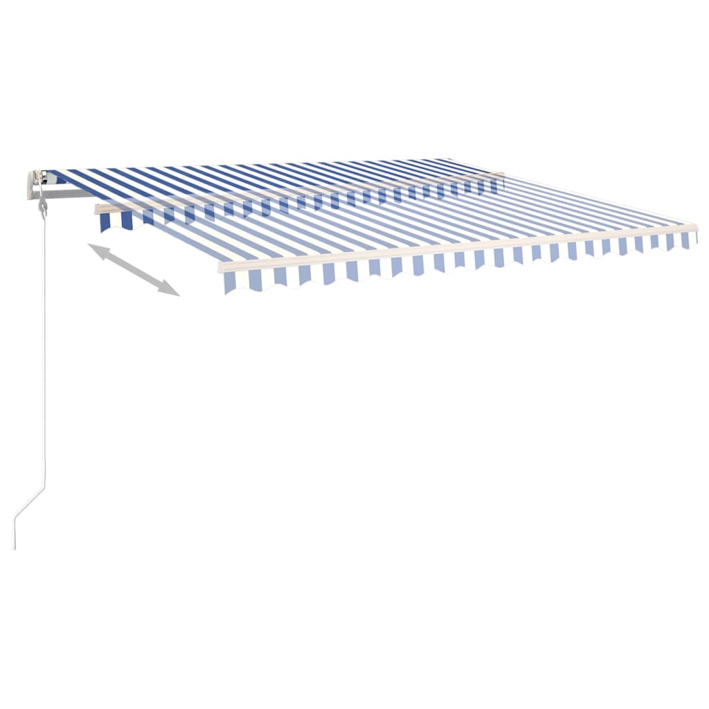 vidaXL Copertină retractabilă manual, cu stâlpi, albastru/alb, 4x3 m