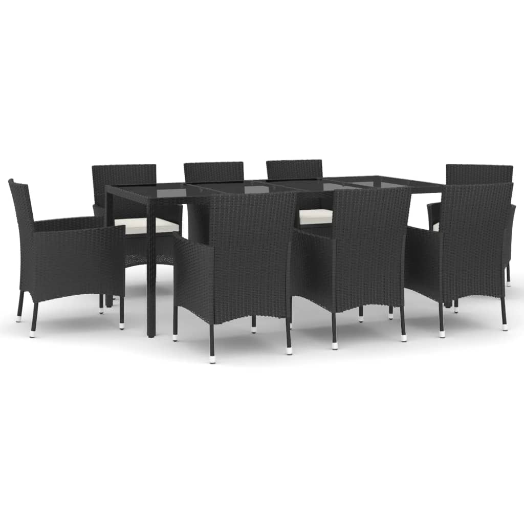 vidaXL Set mobilier de grădină cu perne, 9 piese, negru, poliratan