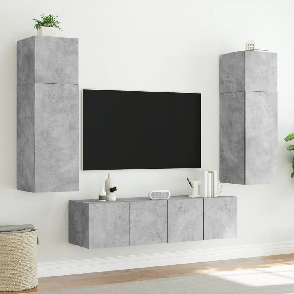 vidaXL Comodă TV de perete cu lumini LED, gri beton, 60x35x31 cm