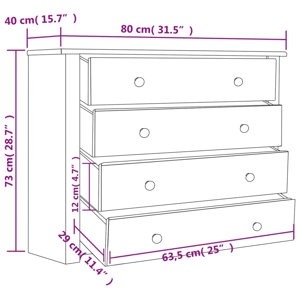 vidaXL Dulap lateral, alb, 80 x 40 x 73 cm, gama pin de Panama