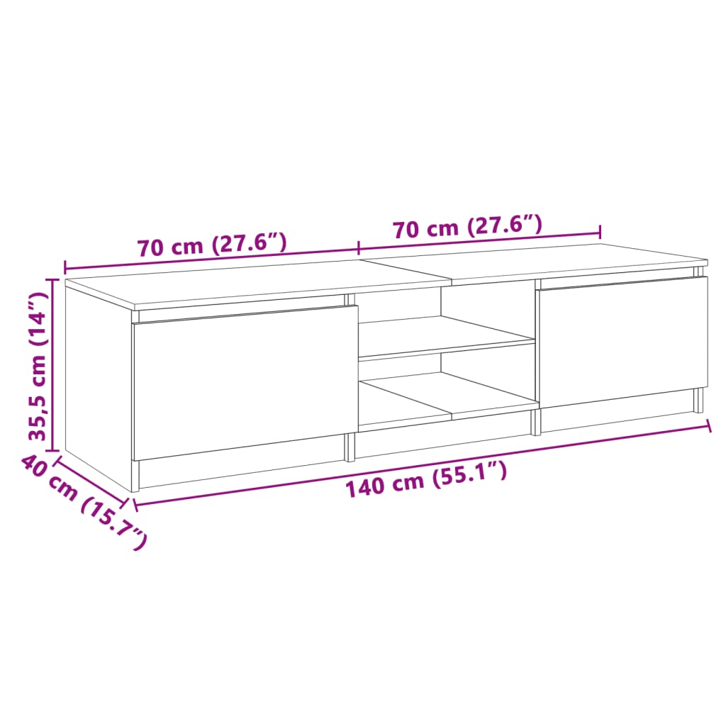 vidaXL Comodă TV cu lumini LED, negru, 140x40x35,5 cm