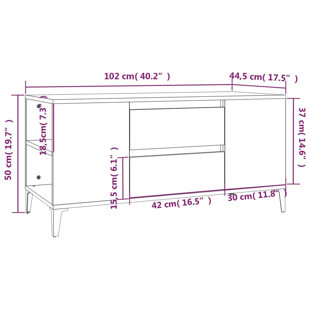 vidaXL Comodă TV, gri sonoma, 102x44,5x50 cm, lemn prelucrat