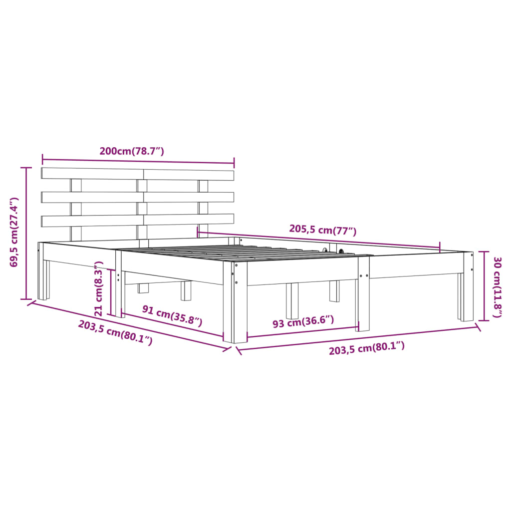 vidaXL Cadru de pat, alb, 200x200 cm, lemn masiv de pin