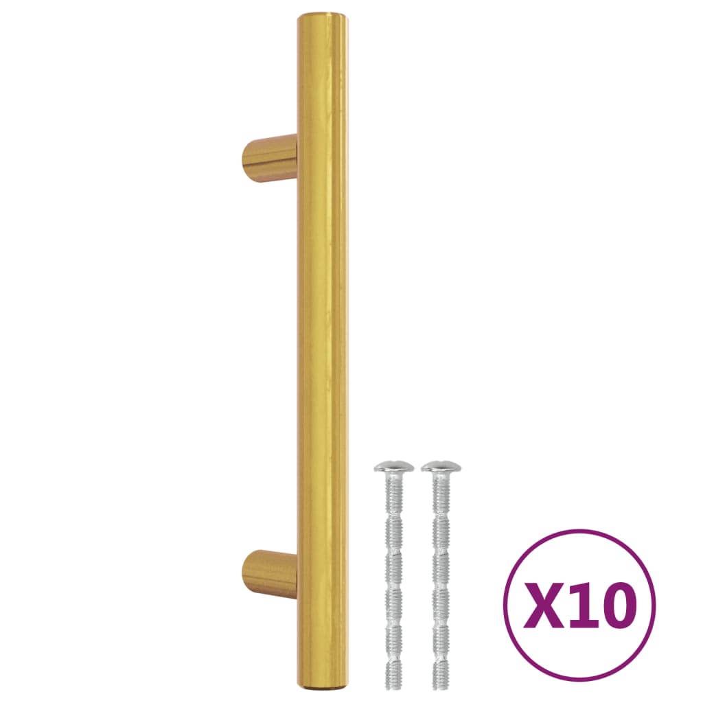 vidaXL Mânere de dulap, 10 buc., auriu, 96 mm, oțel inoxidabil