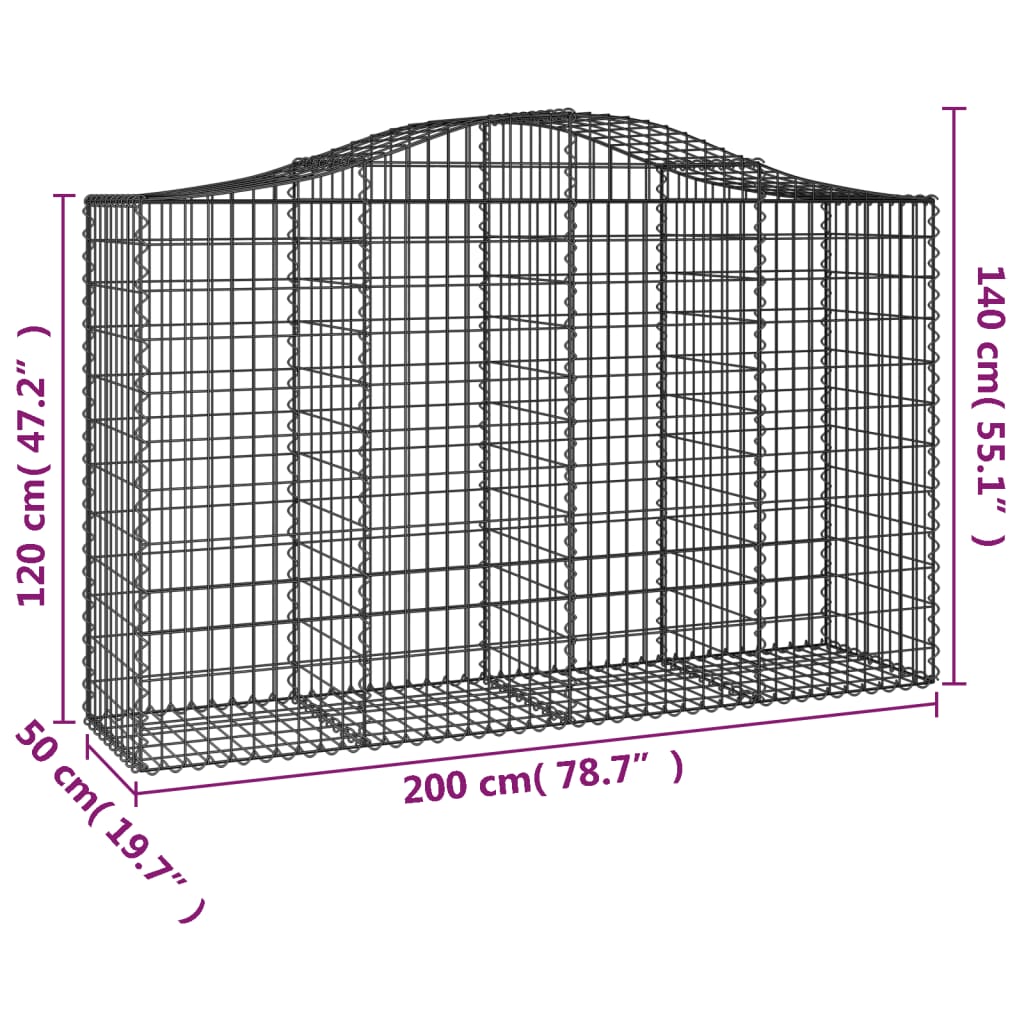 vidaXL Coșuri gabion arcuite 3 buc, 200x50x120/140 cm, fier galvanizat