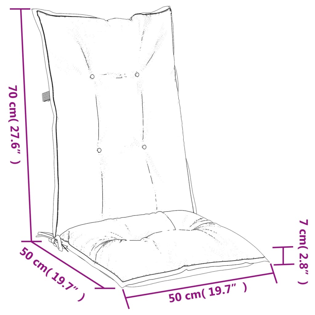 vidaXL Perne scaun cu spătar înalt, 2 buc. roșu vin 120x50x7 cm textil