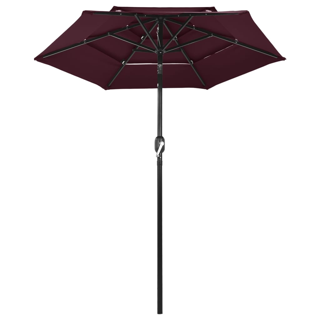 vidaXL Umbrelă de soare 3 niveluri, stâlp aluminiu, roșu bordo, 2 m